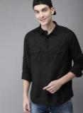 Here&now Black Regular Fit Solid Casual Shirt Men