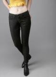 Here&now Black Skinny Fit Mid Rise Clean Look Stretchable Jeans Women