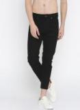 Here&now Black Slim Tapered Fit Mid Rise Clean Look Stretchable Ankle Length Jeans Men