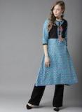 Here&now Blue & Black Printed Layered A Line Kurta women