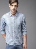 Here&now Blue & White Regular Fit Striped Casual Shirt Men