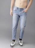 Here&now Blue Ankle Slim Tapered Fit Mid Rise Clean Look Stretchable Jeans Men