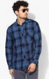 Here&now Blue Regular Fit Checked Casual Shirt Men