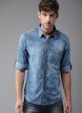 Here&now Blue Regular Fit Faded Chambray Casual Shirt Men