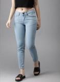 Here&now Blue Skinny Fit Mid Rise Clean Look Stretchable Cropped Jeans women