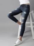 Here&now Blue Skinny Fit Mid Rise Mildly Distressed Stretchable Ankle Length Jeans Women