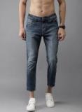 Here&now Blue Slim Fit Mid Rise Ankle Length Clean Look Stretchable Jeans Men