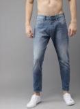 Here&now Blue Slim Fit Mid Rise Clean Look Stretchable Cropped Jeans Men