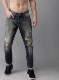 Here&now Blue Slim Fit Mid Rise Highly Distressed Cropped Jeans Men