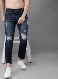 Here&now Blue Slim Fit Mid Rise Highly Distressed Stretchable Jeans Men