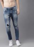 Here&now Blue Slim Fit Mid Rise Mildly Distressed Stretchable Jeans Men