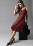 Here&now Burgundy Solid Fit And Flare Dress Women