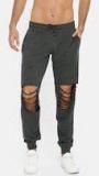 Here&now Charcoal Grey Ripped Joggers Men