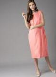 Here&now Coral Pink Solid A Line Dress Women