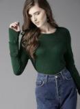 Here&now Green Solid Pullover Women