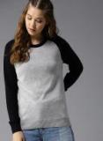 Here&now Grey Melange & Black Solid Pullover Women