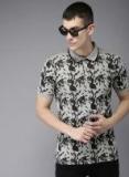 Here&now Grey Melange Printed Polo Collar T Shirt Men