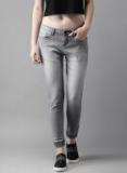 Here&now Grey Mid Rise Clean Look Stretchable Cropped Jogger Jeans Women