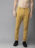 Here&now Khaki Brown Regular Fit Solid Joggers Men