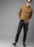 Here&now Khaki Regular Fit Solid Casual Shirt Men