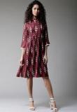 Here&now Maroon Printed Shift Dress women