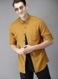 Here&now Mustard Regular Fit Solid Casual Shirt Men