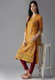 Here&now Mustard Yellow Printed Kurta women