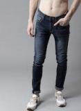 Here&now Navy Blue Slim Fit Mid Rise Clean Look Stretchable Jeans Men