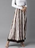 Here&now Off White & Brown Dyed Maxi Flared Skirt Women