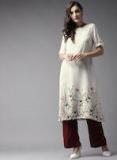 Here&now Off White Solid A Line Kurta Women