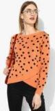 Here&now Orange & Black Self Design Pullover Women