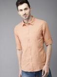 Here&now Peach Coloured Comfort Slim Fit Solid Casual Shirt Men