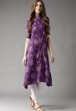 Here&now Purple Printed Kurta Men