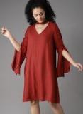 Here&now Red Solid A Line Dress Women