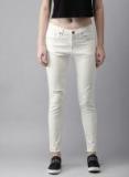 Here&now White Skinny Fit Mid Rise Clean Look Stretchable Jeans Women