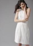 Here&now White Solid One Shoulder A Line Dress Women