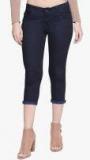 High Star Navy Blue Solid Slim Fit Capri Women