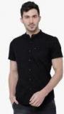 Highlander Black Solid Slim Fit Casual Shirt Men