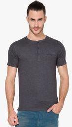 Highlander Dark Grey Solid Henley T Shirt men