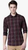 Highlander Maroon Checked Slim Fit Casual Shirt Men