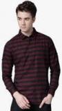 Highlander Navy Blue & Maroon Striped Slim Fit Casual Shirt Men