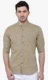 Highlander Olive Solid Slim Fit Casual Shirt Men