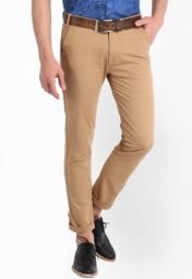 Highlander Solid Beige Chinos Men