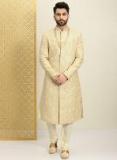 House Of Pataudi Cream Coloured Ven Design Straight Kurta Men