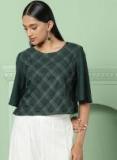 House Of Pataudi Green Self Design Boxy Top Women