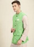 House Of Pataudi Green Solid Nehru Jacket Men