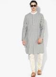 House Of Pataudi Grey Striped Straight Kurta men