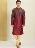 House Of Pataudi Maroon Ombre Printed Straight Kurta Men