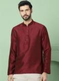 House Of Pataudi Maroon Solid Straight Kurta Men