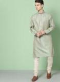 House Of Pataudi Men Turquoise Blue & Beige Woven Design Straight Kurta